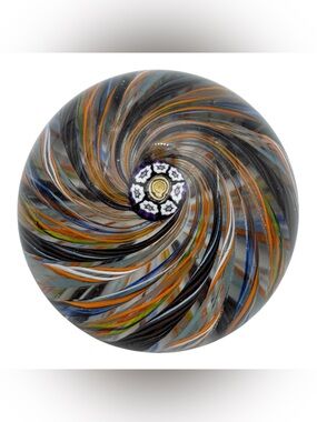 Art Glass Paperweight 2.5" Millefiori Radial Twist Swirl Collectible